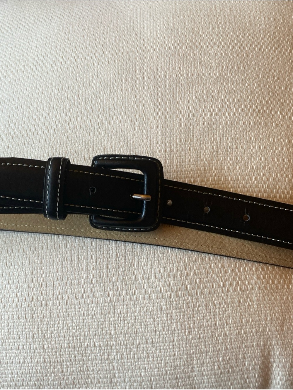 Women Black Leather Stitched Belt